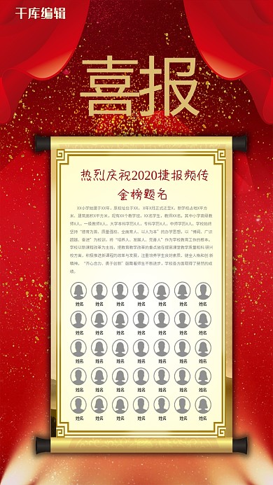 千库原创高考喜报金榜题名红色高考录取宣传海报