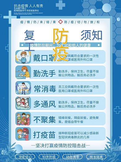 简约抗疫情防控复工须知通知戴口罩海报