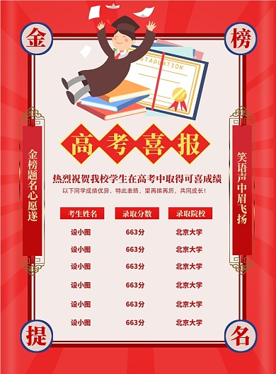 高考喜报光荣榜海报
