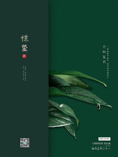 创意极简惊蛰雨水春分二十四节气商务海报