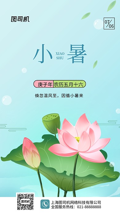 小暑节气传统节气小清新手机海报