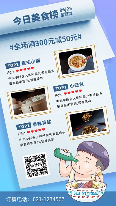 今日美食排行榜手机海报