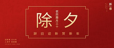 除夕福字底纹红色简约风公众号首图
