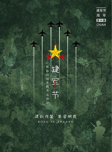 迷彩戎装英姿飒爽建军节海报