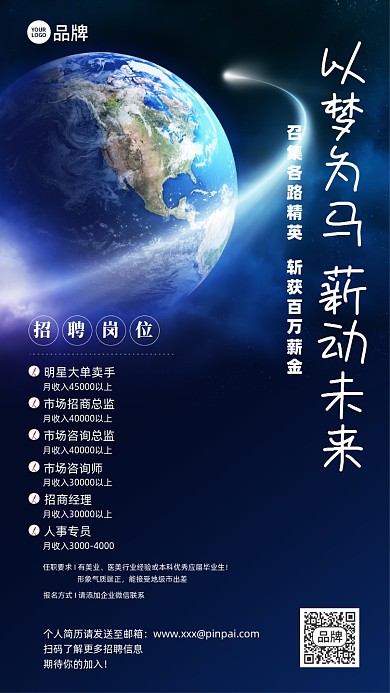 招聘商务星球简约摄影图海报