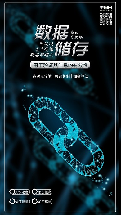 蓝绿色区块链金融科技宣传海报