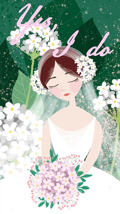 婚礼季手机壁纸小清新绣球花捧花新娘