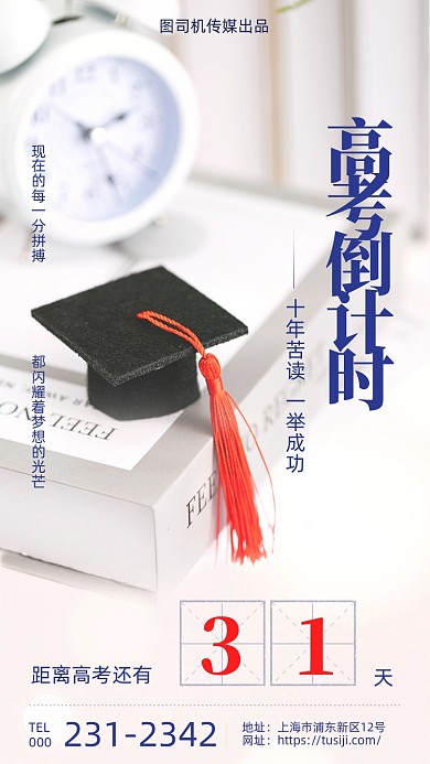 高考冲刺倒计时清新简约手机海报