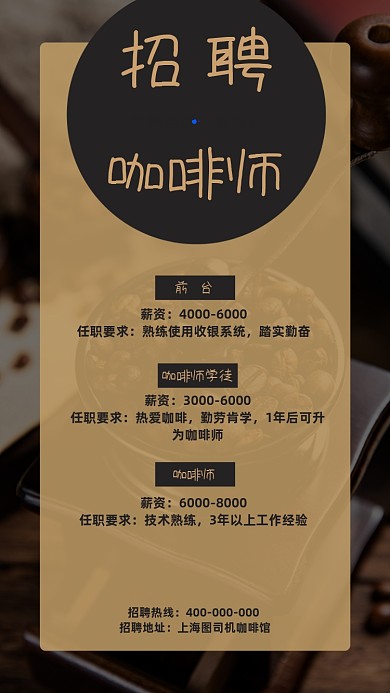 咖啡师咖啡馆招聘海报