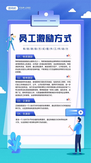 企业激励方式蓝色科技感宣传手机海报
