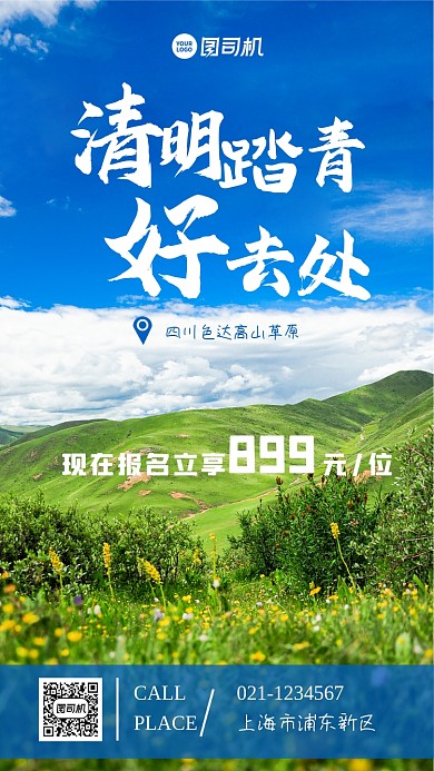 清明踏青好去处活动简约大气手机海报