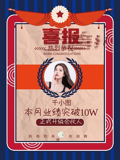 简约复古微商电商销售喜报海报