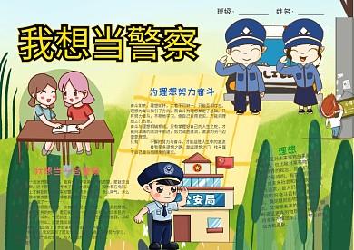小学生卡通风我想当警察小报手抄报模板