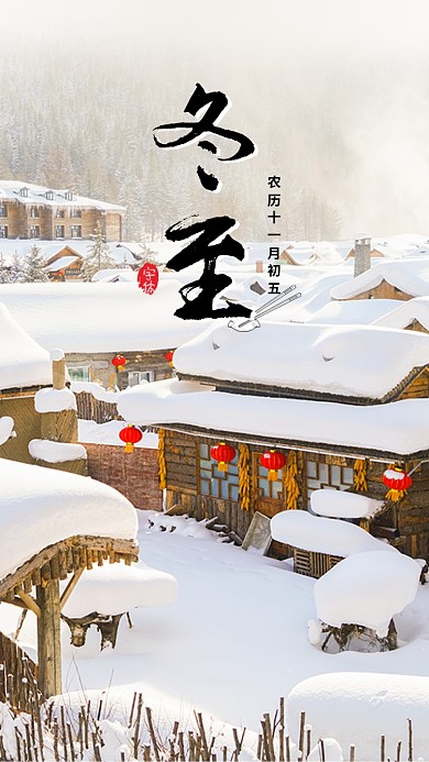 清新简约冬至传统节气手机海报模板