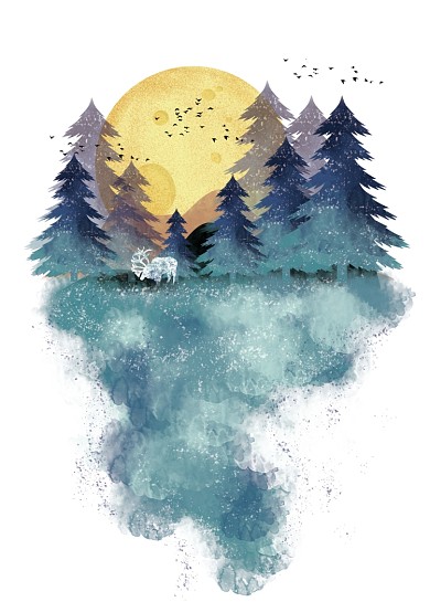 手绘文艺抽象风景森林创意装饰画