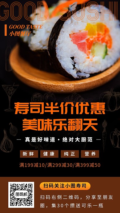 美食寿司推荐手机海报
