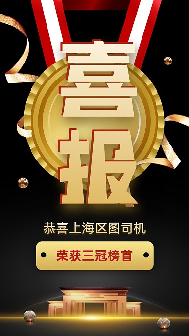 喜报销冠表彰黑金大气手机海报