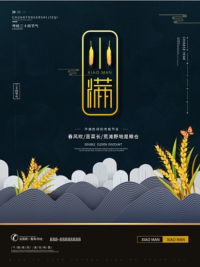精美深色精致剪纸二十四节气小满海报