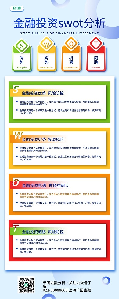 金融理财投资SWOT商务图表型长图海报