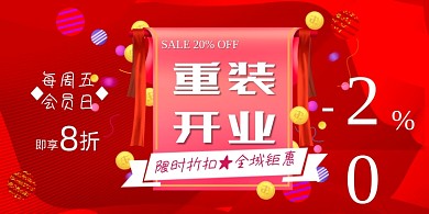 开业红色立体重装促销宣传展板