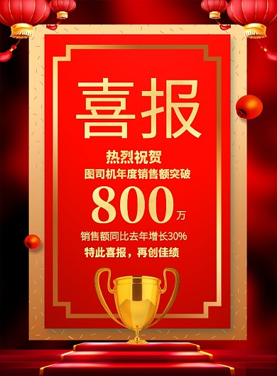 红色喜庆2019年度业绩汇报喜报海报