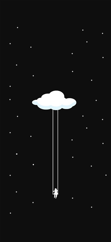 云朵下荡秋千的女孩创意手绘手机壁纸