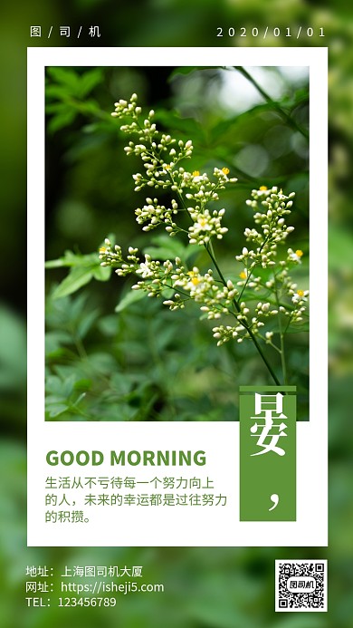 唯美早上打卡日签月签手机海报