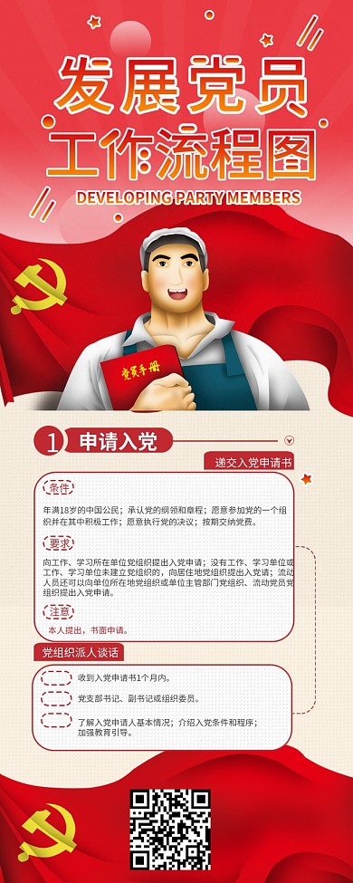 发展党员工作流程图模板信息长图