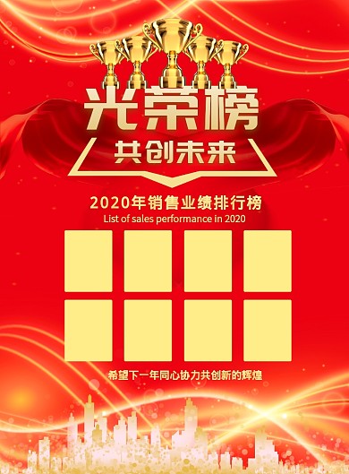 喜报光荣榜2020企业销售排行印刷海报