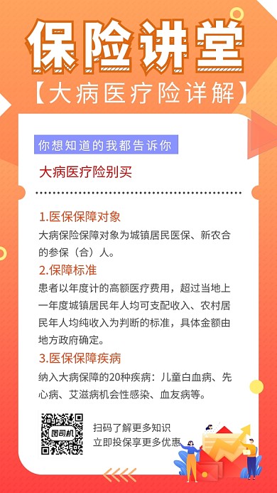 橙色清新简约医疗保险手机海报模板