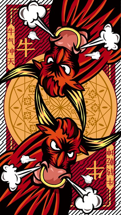 春节年画红色创意扑克插画手机海报