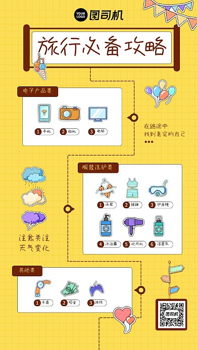 旅行必备攻略手账风简约宣传海报