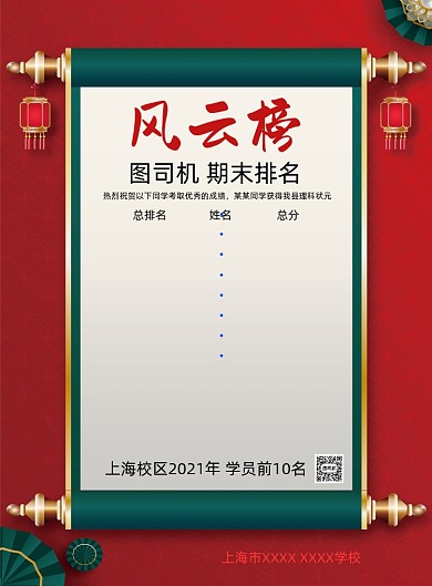 期末排名印刷海报