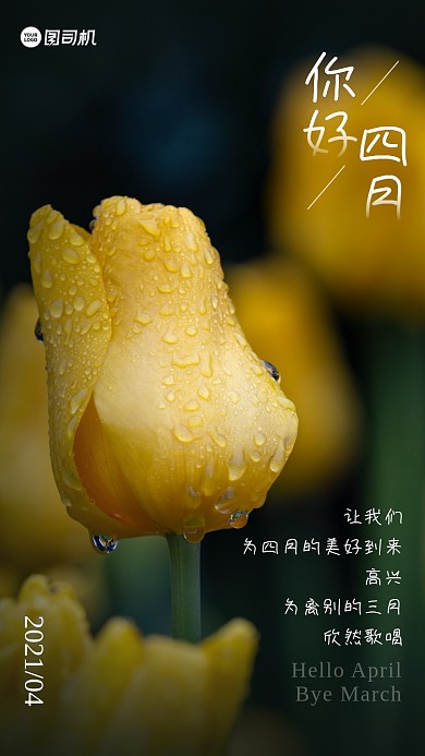 你好四月唯美摄影手机海报