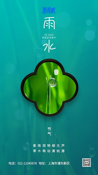 质感简约雨水传统节气手机海报