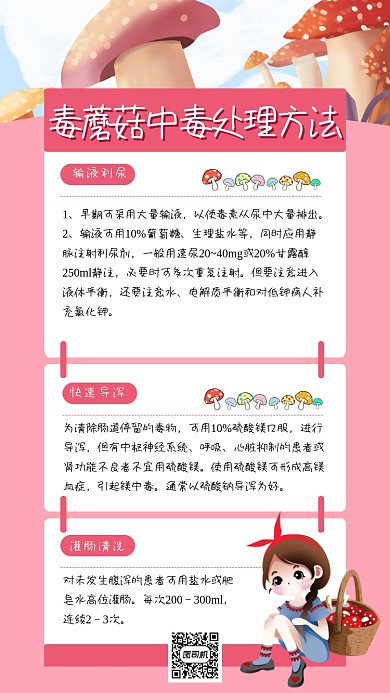 毒蘑菇中毒处理方法知识科普手机海报