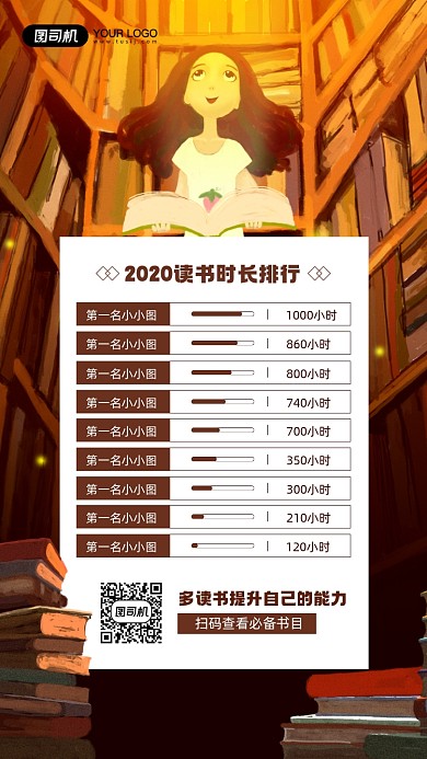 2020年末读书时长排行宣传手机海报