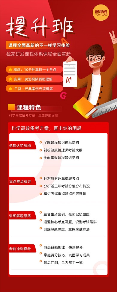 教育培训提升班课程特色长图手机海报