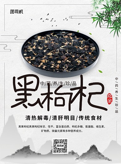 中国风野生黑枸杞养生宣传海报
