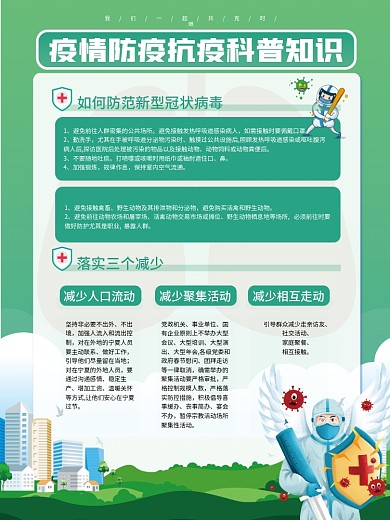 绿色新冠疫情防疫抗疫科普知识宣传系列海报