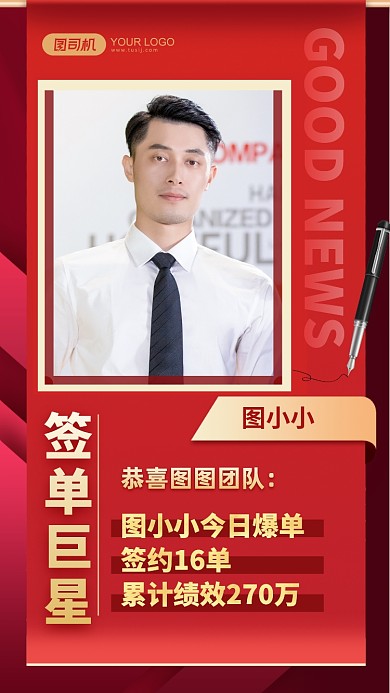 喜报每日签单巨星业务达成业绩手机海报