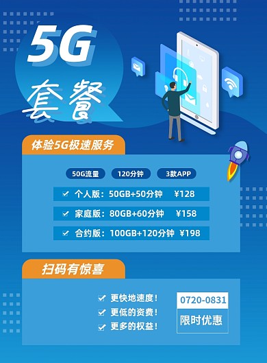 5G套餐运营商手机套餐流量包促销海报