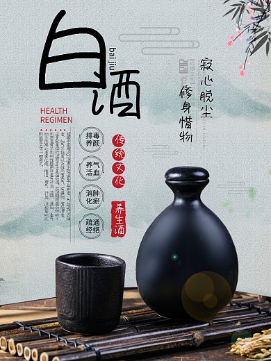 复古风白酒养生文化宣传海报