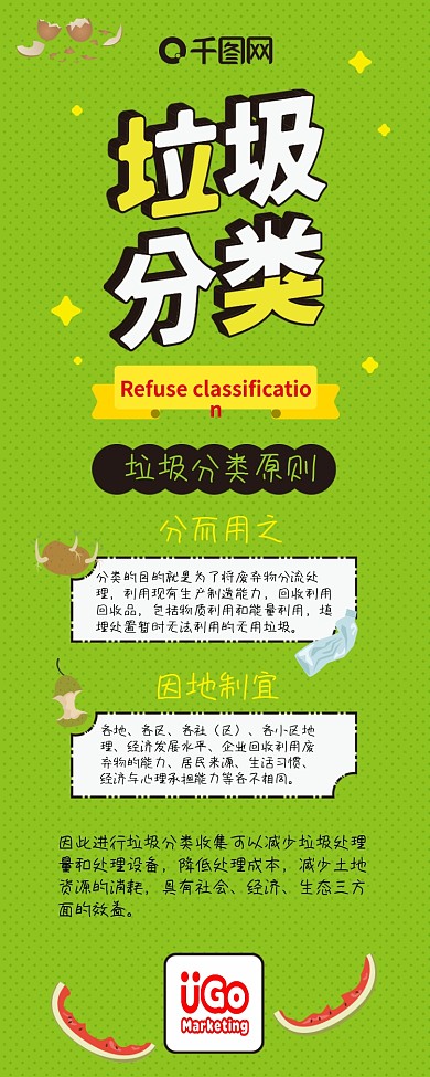 垃圾分类环保干货扁平红黄活力卡通信息长图