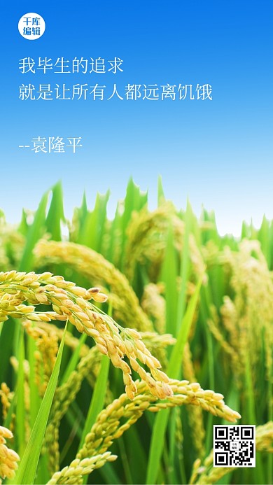 袁隆平水稻绿色蓝色简约手机海报