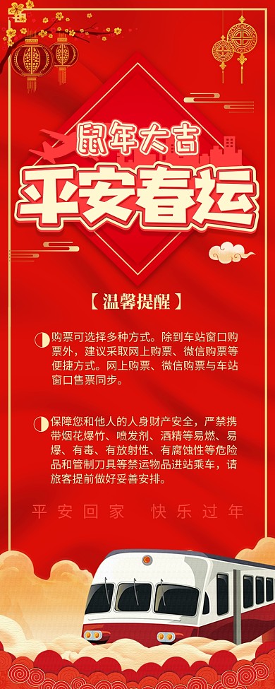 红色大气平安春运安全提醒长图手机海报