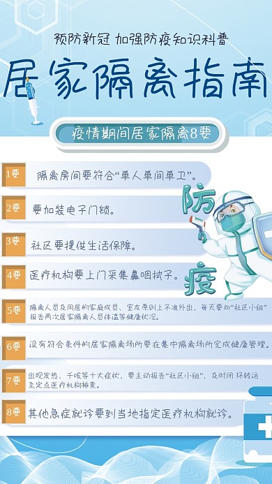 疫情期间居家隔离8要疫情防疫宣传海报