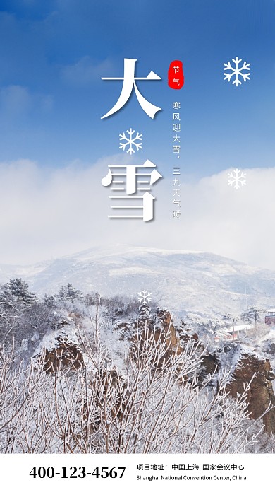 唯美清新简约大雪节气手机海报模板