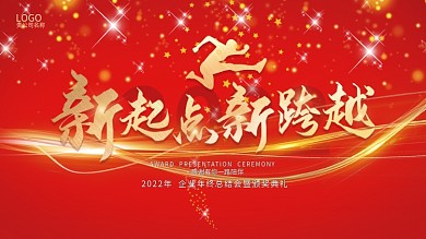 红色喜庆2022公司年会新年舞台背景展板