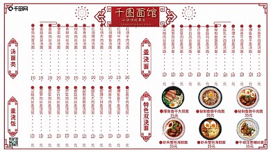 饭店面馆餐厅美食简约菜谱单价目表海报展板